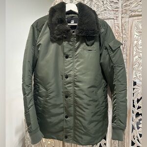 G-Star nylon Olive Jacket with faux Fur Collar